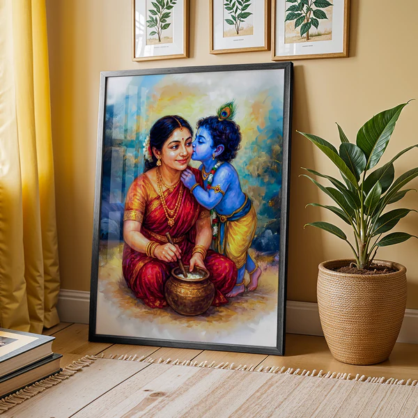 Yashoda Maya & Bal Krishna Love and Innocence Painting – 14 x 21 Inch